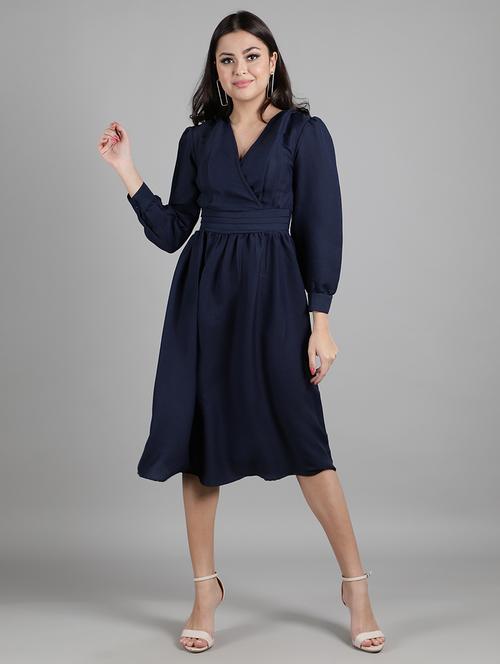 women's fit & flare solid dress - 19734095 - Standard Image - 0