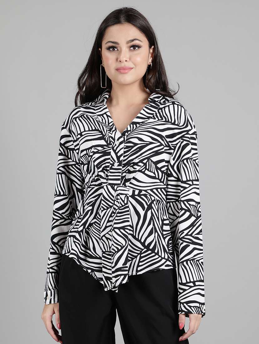 long sleeved animal print regular shirt