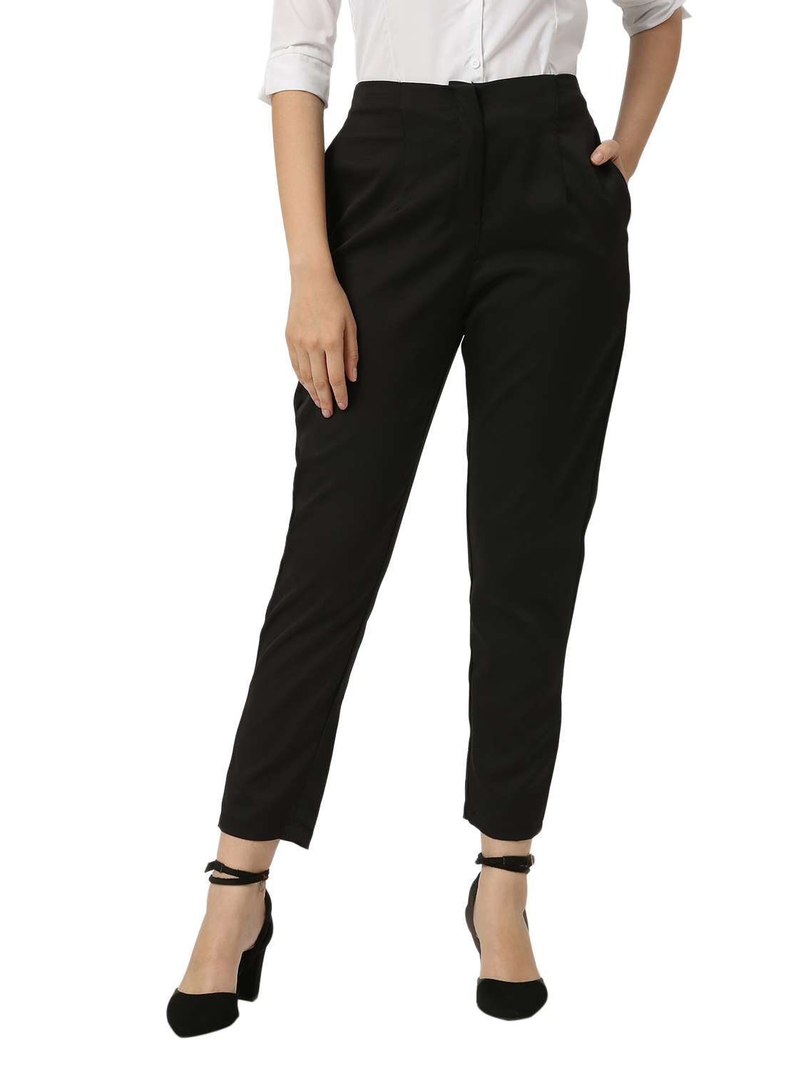 solid cotton lycra flat front trouser