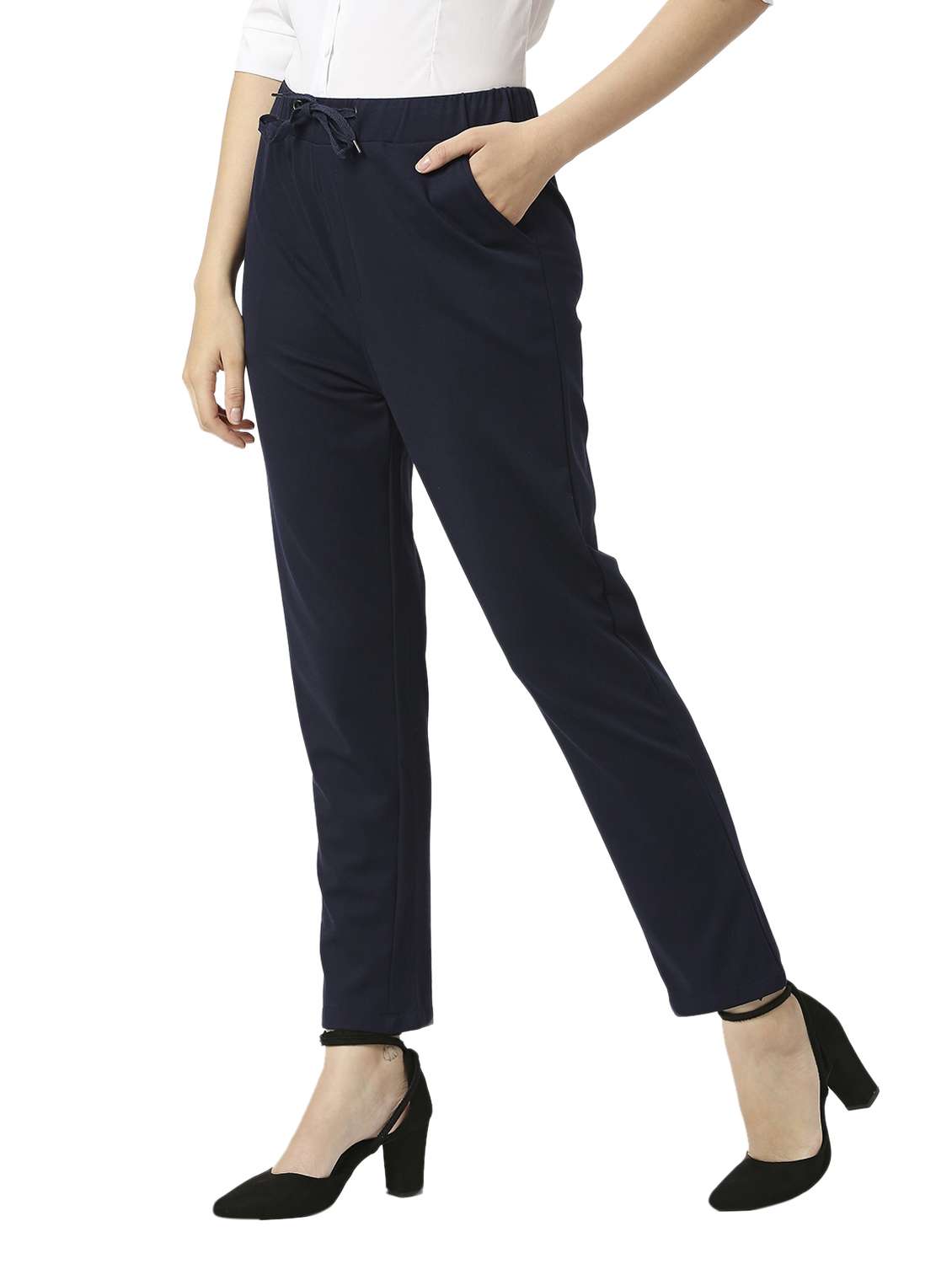 solid cotton lycra flat front trouser - 19734386 -  Standard Image - 1