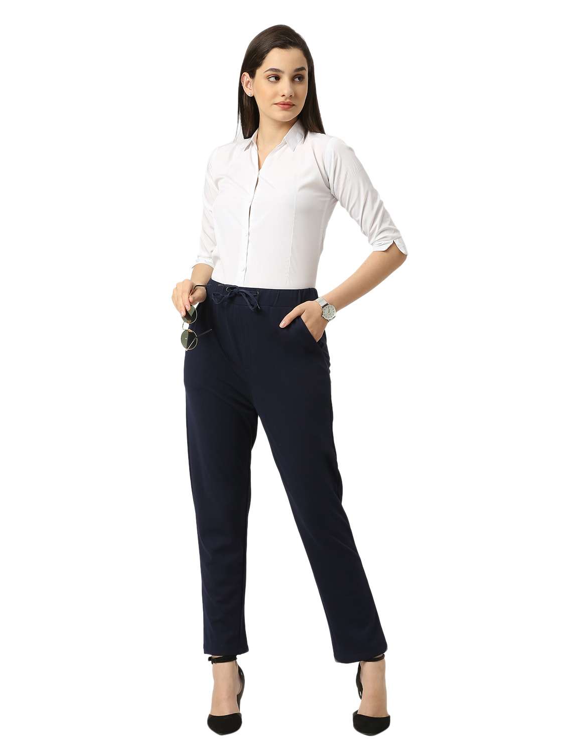 solid cotton lycra flat front trouser - 19734386 -  Standard Image - 4