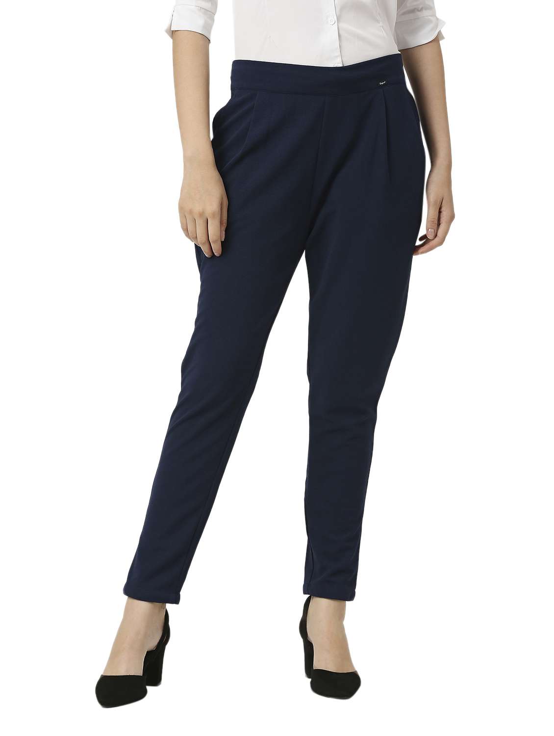 solid cotton lycra flat front trouser