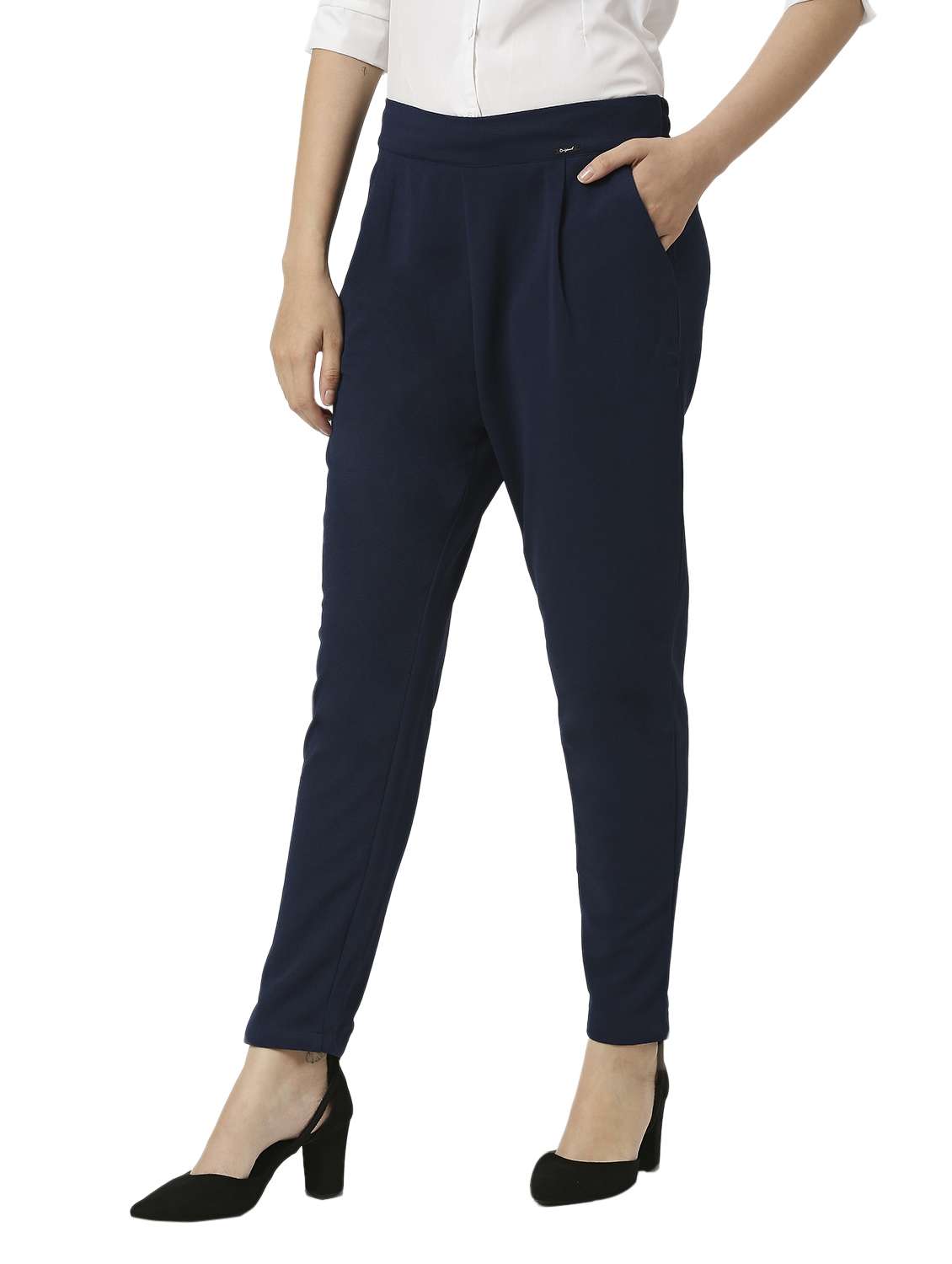 solid cotton lycra flat front trouser - 19734389 -  Standard Image - 1