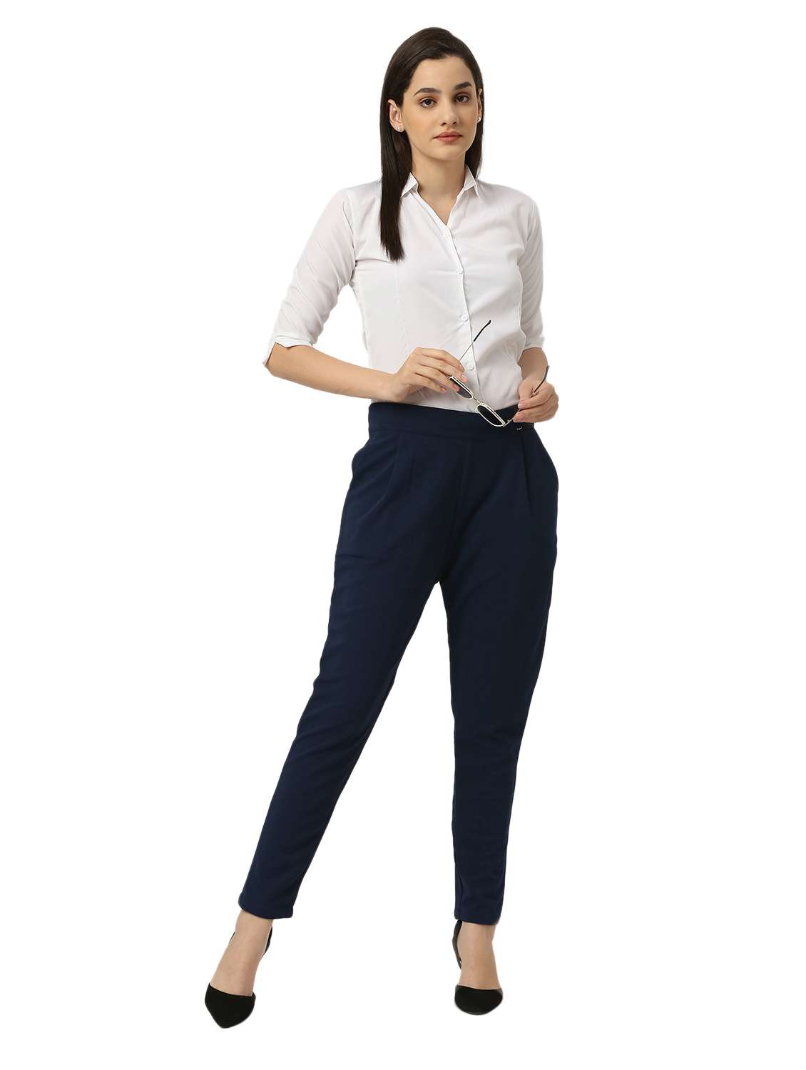 solid cotton lycra flat front trouser - 19734389 -  Standard Image - 4