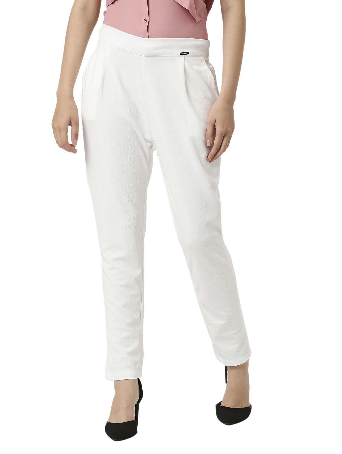 solid cotton lycra flat front trouser