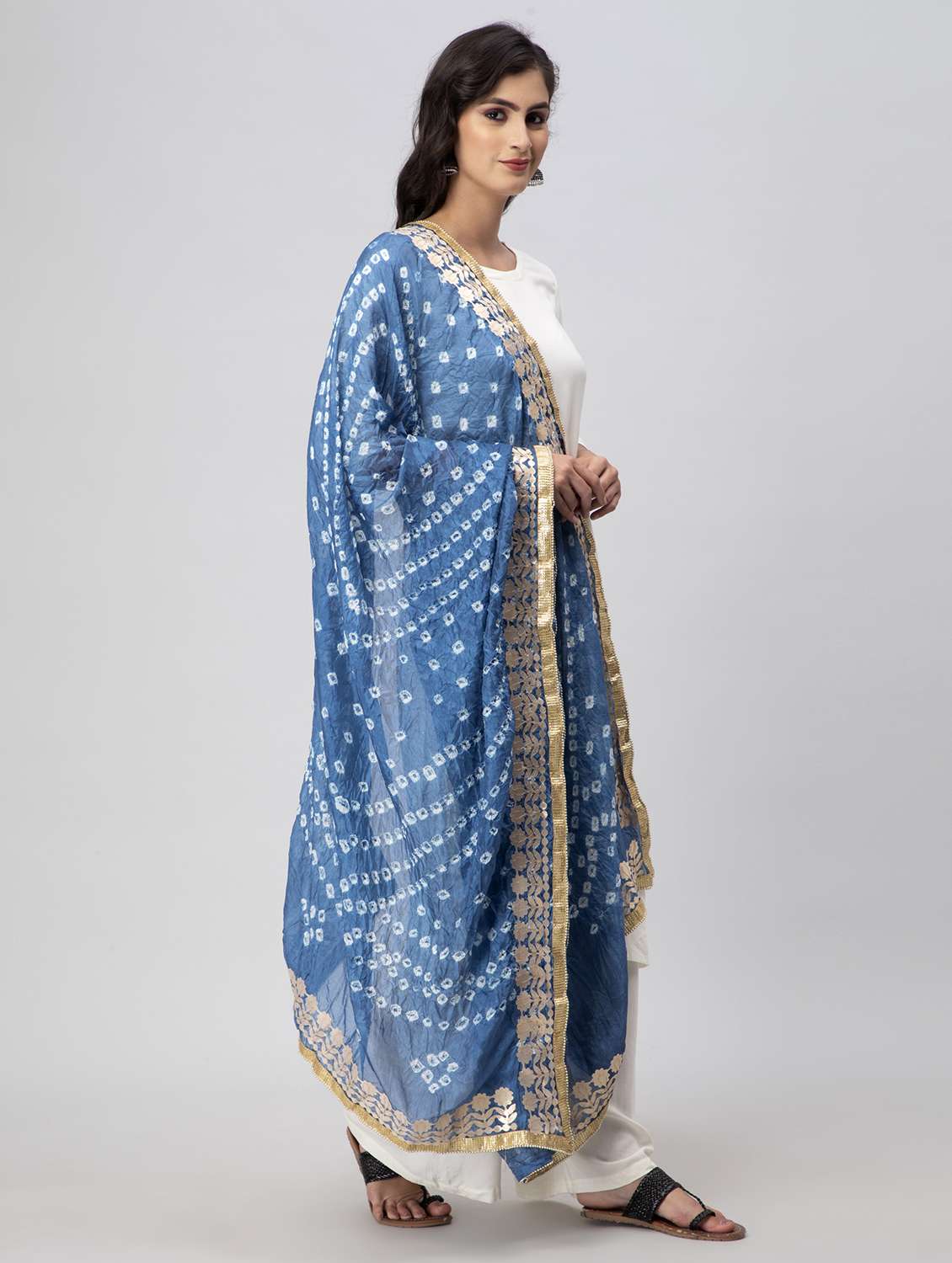 blue silk blend dupatta - 19734459 -  Standard Image - 1