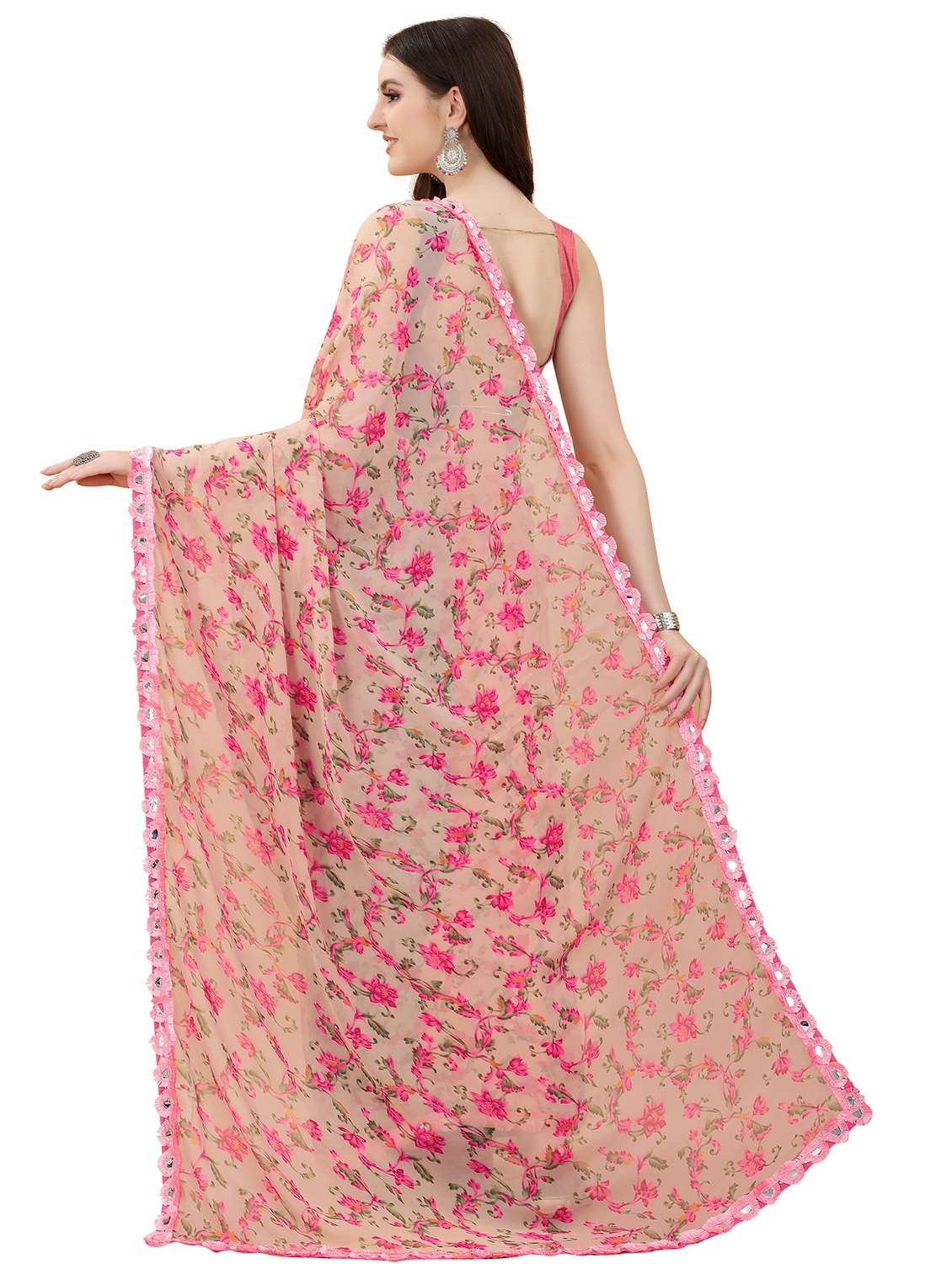 women's floral beige colored saree with blouse - 19734533 -  Standard Image - 1
