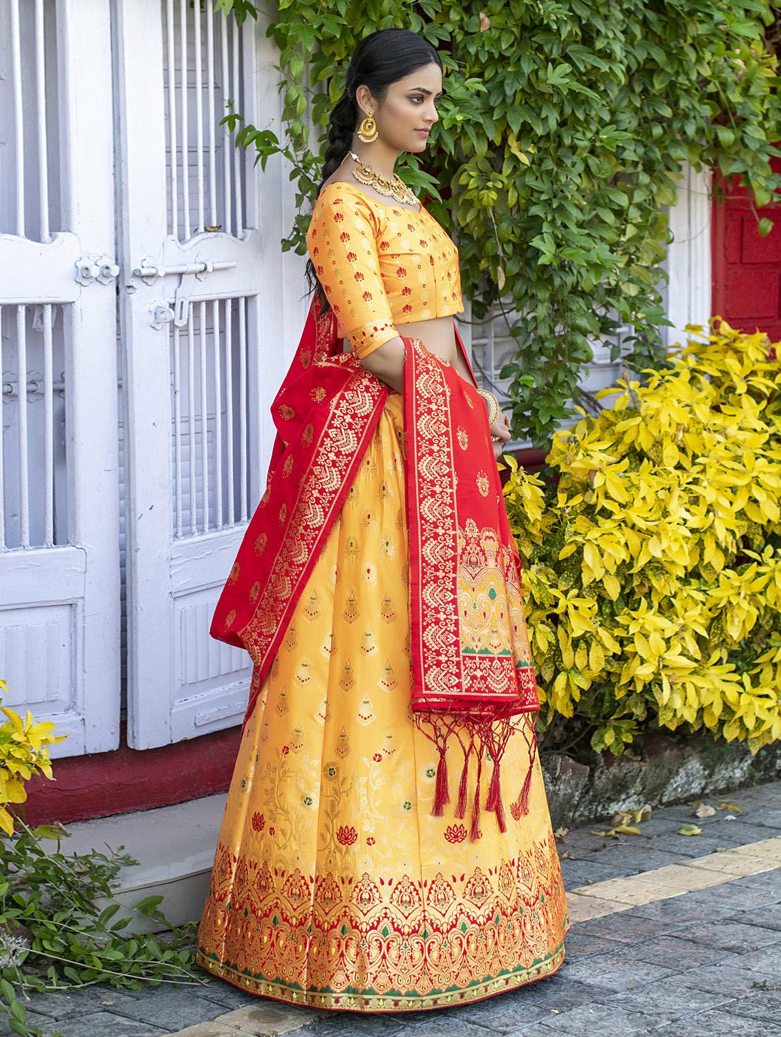 self design semi-stitched lehenga choli set with dupatta - 19736438 - Standard Image - 1