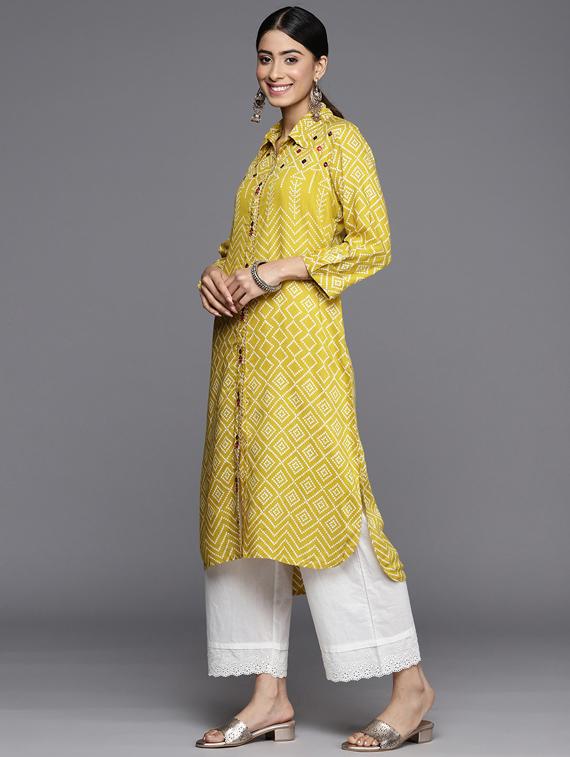 yellow rayon straight kurta - 19737207 - Standard Image - 1