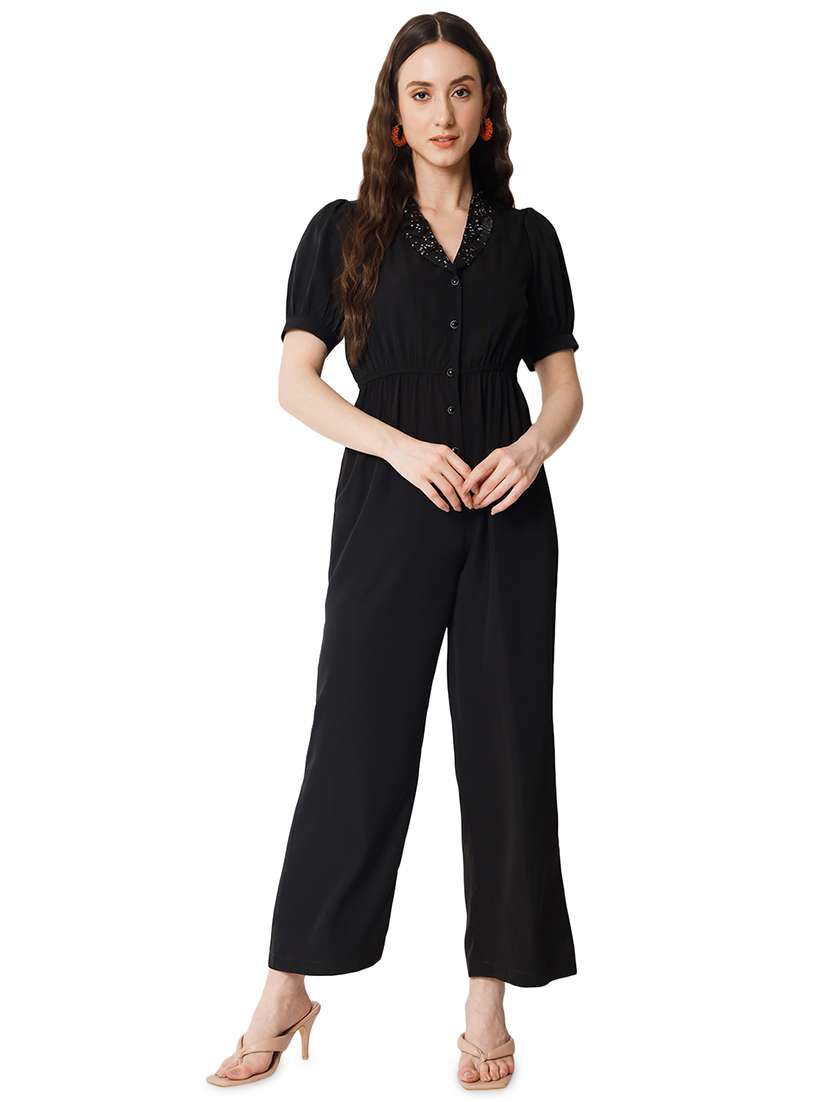 black crepe full leg  jumpsuit