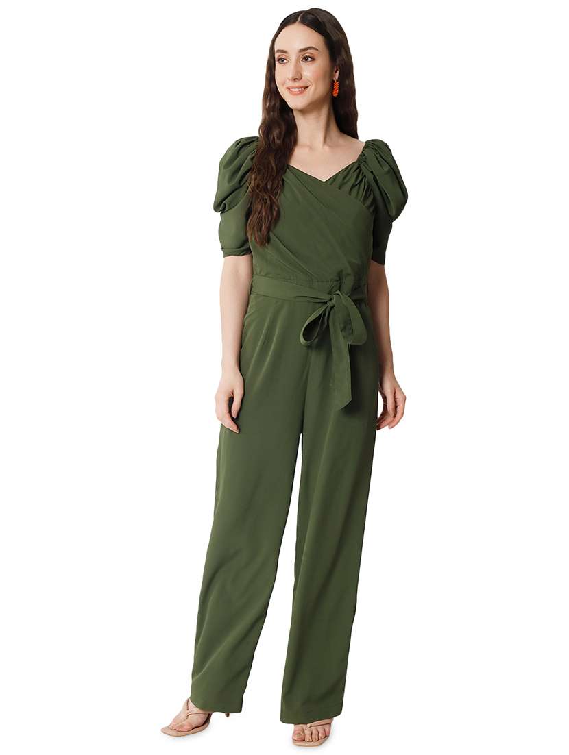 olive crepe full leg  jumpsuit