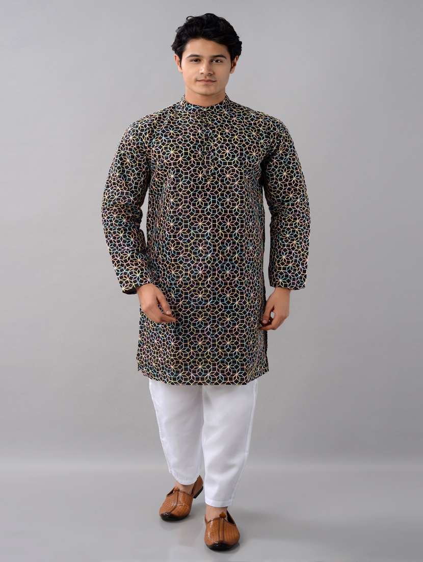 men geometric printed kurta pyjama set