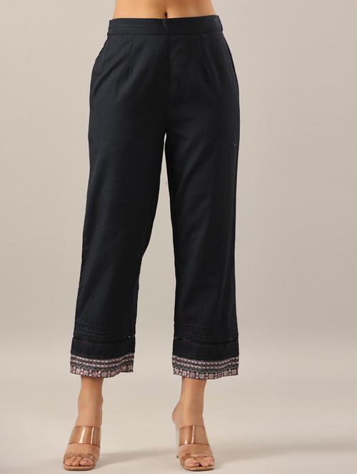 women solid laced hem wide leg trouser - 19740173 -  Standard Image - 0