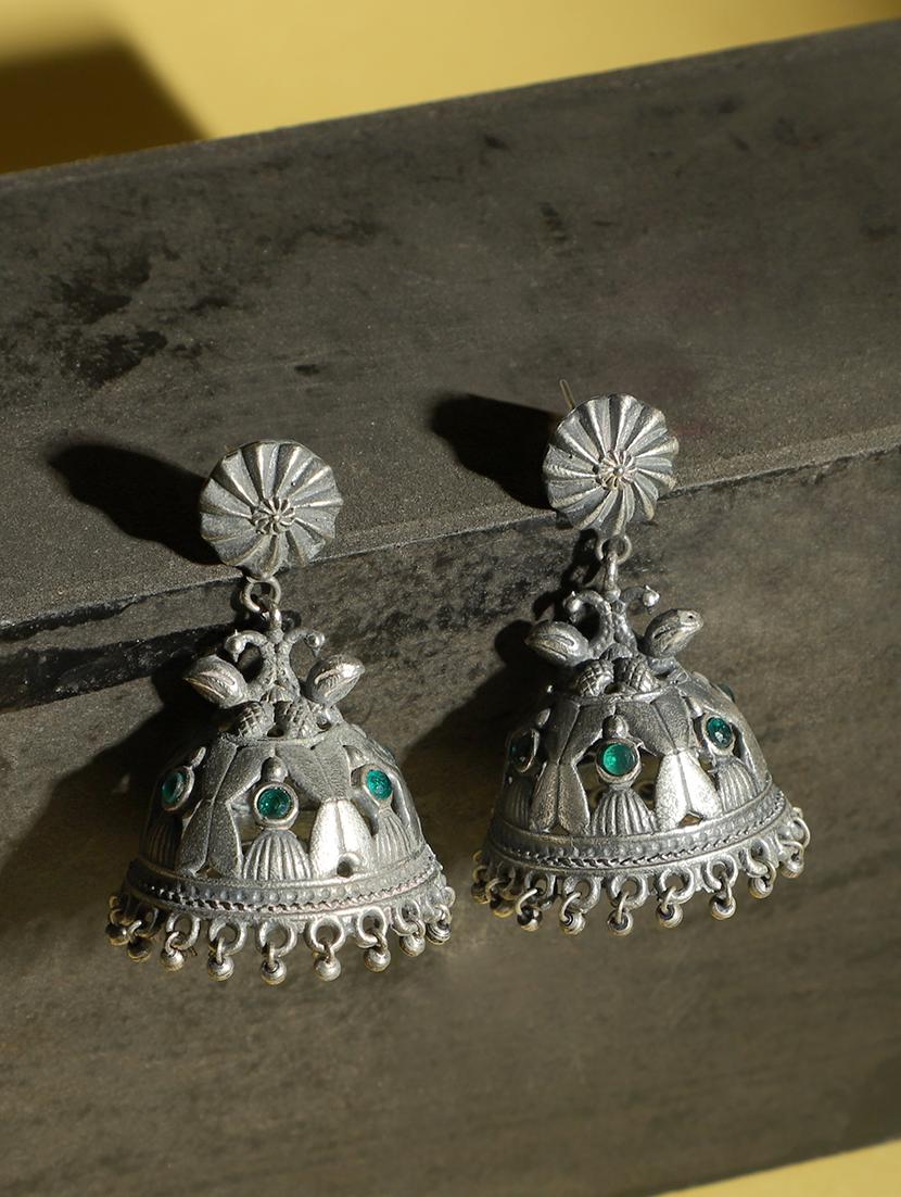 silver brass jhumka earring - 19740260 -  Zoom Image - 0