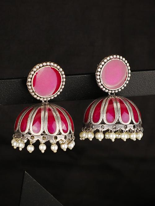 pink brass jhumka earring - 19740261 - Standard Image - 0