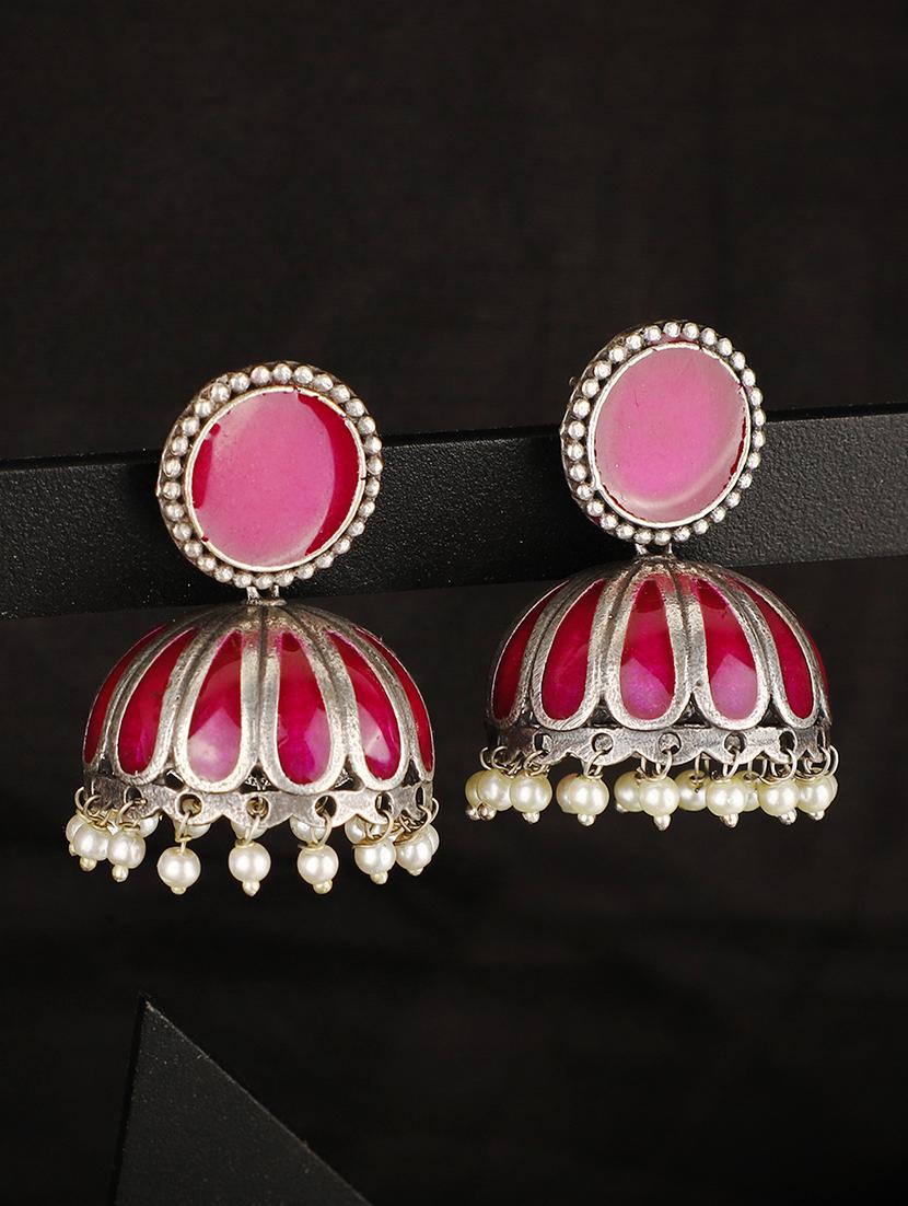 pink brass jhumka earring - 19740261 - Zoom Image - 0