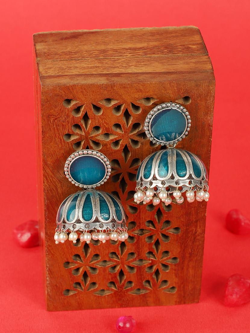 blue brass jhumka earring - 19740266 - Zoom Image - 0