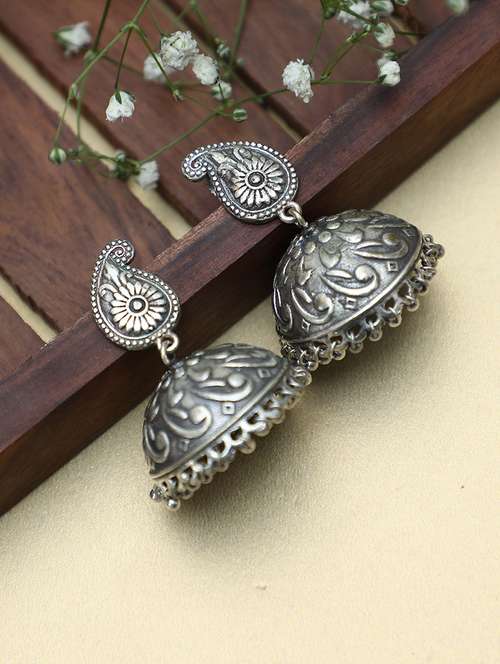 silver brass jhumka earring - 19740270 -  Standard Image - 0
