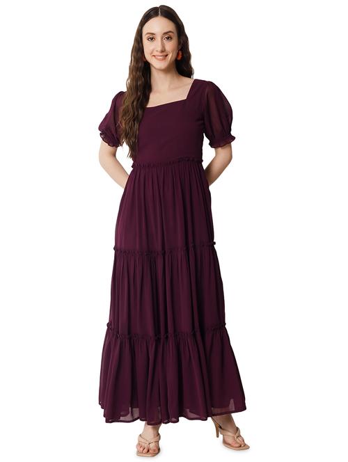 women purple solid square neck tiered dress - 19743054 -  Standard Image - 0