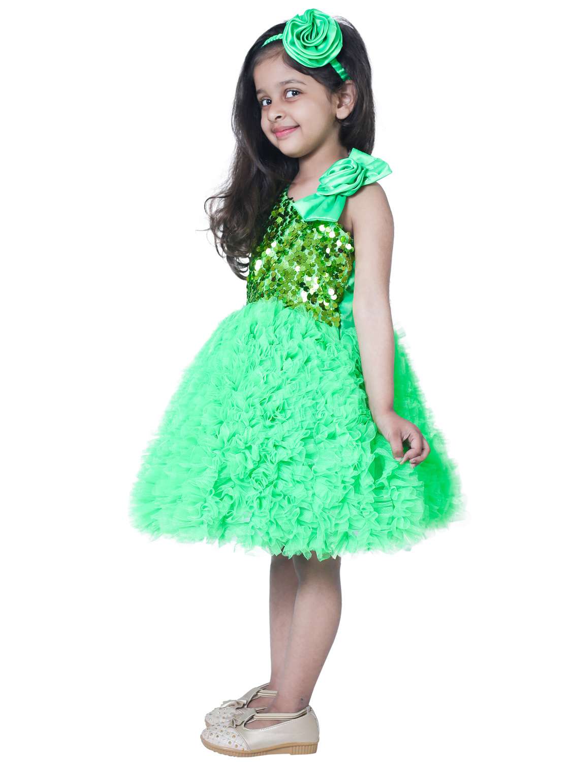 girls asymmetric neck cold shoulder frock - 19743440 -  Standard Image - 1
