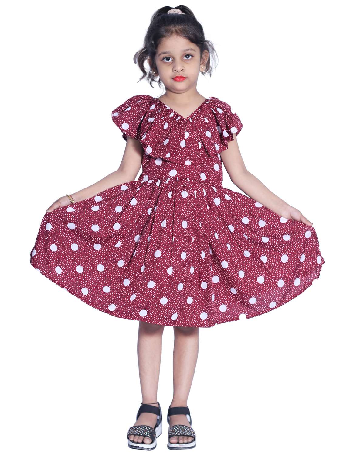 girls v neck cape sleeve frock