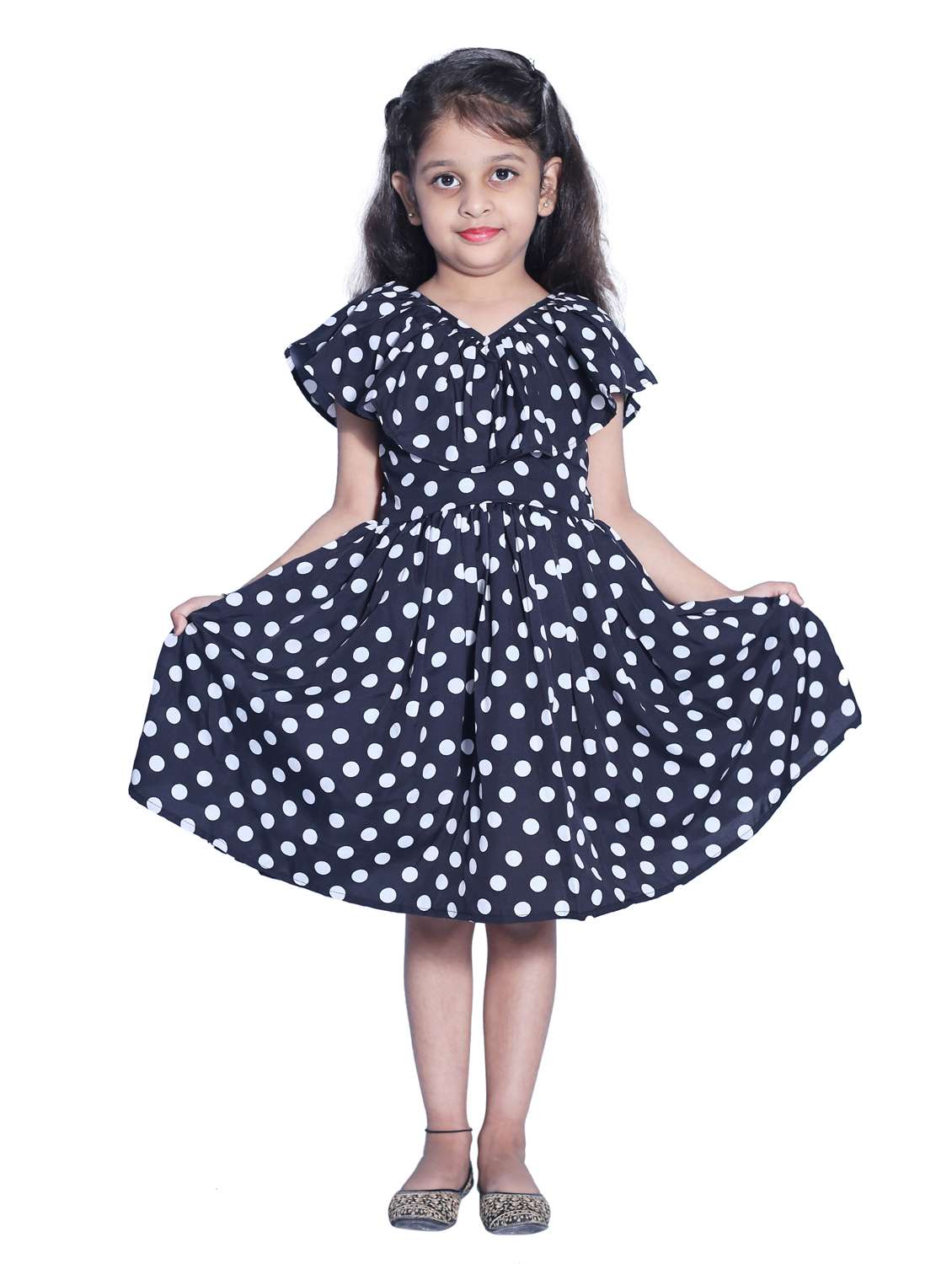 girls v neck cape sleeve frock