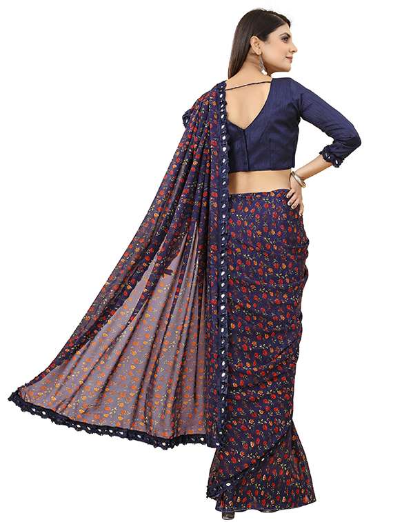 women's floral blue colored saree with blouse - 19745393 -  Standard Image - 1