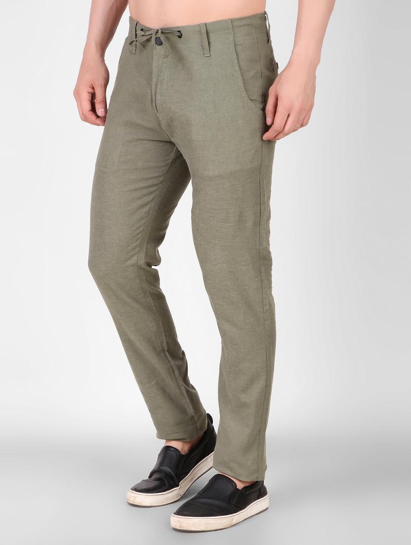 green solid flat front full length trouser - 19747520 - Standard Image - 1