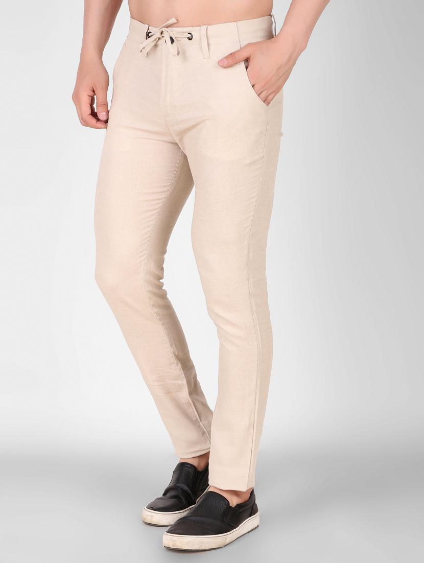 beige solid flat front full length trouser - 19747521 -  Standard Image - 1