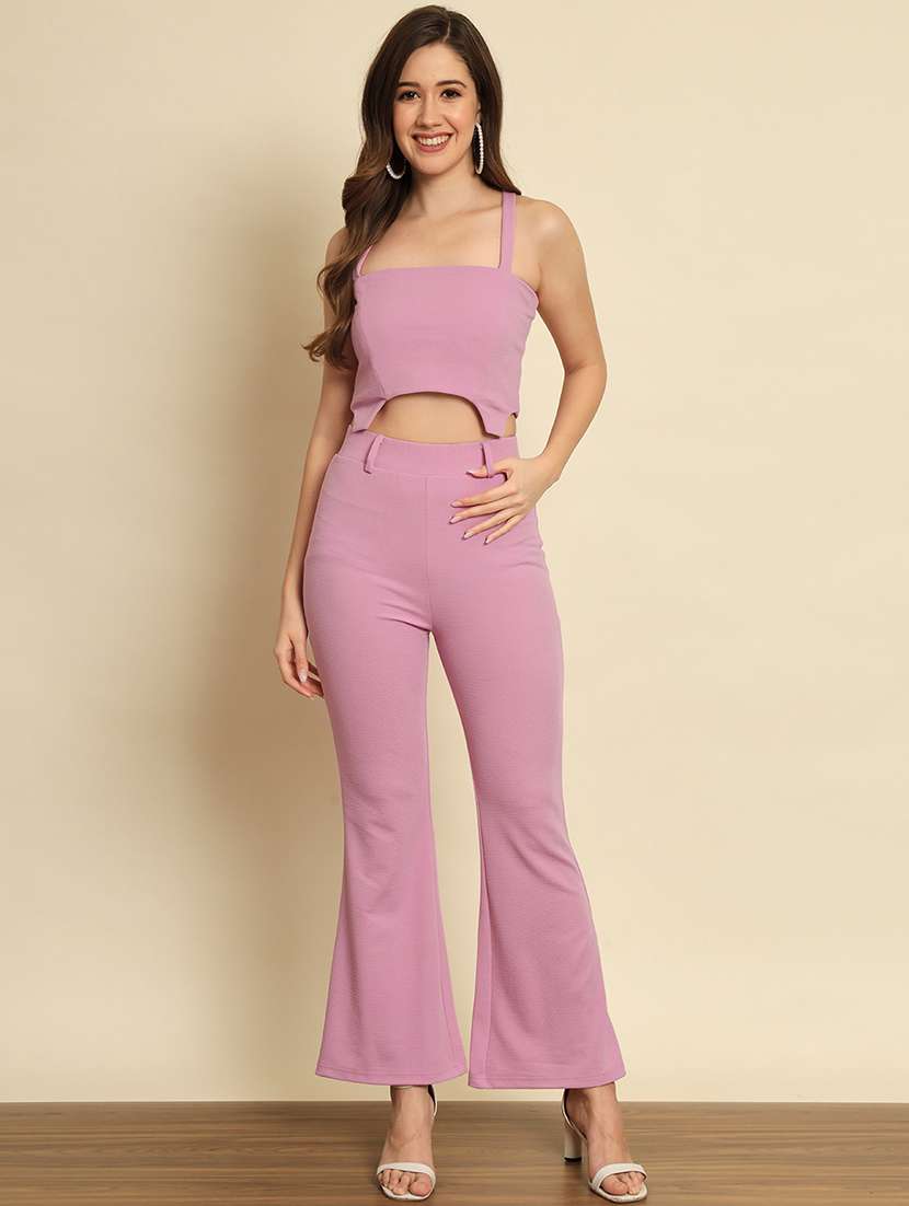 purple solid top and trouser co-ord set