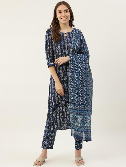 women three quarter sleeve kurta pant with dupatta set - 19749646 -  Standard Image - 0