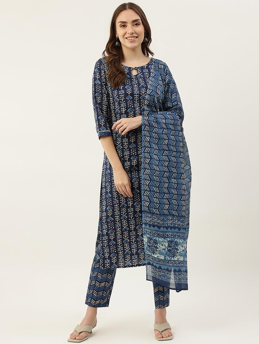 women three quarter sleeve kurta pant with dupatta set - 19749646 -  Zoom Image - 0