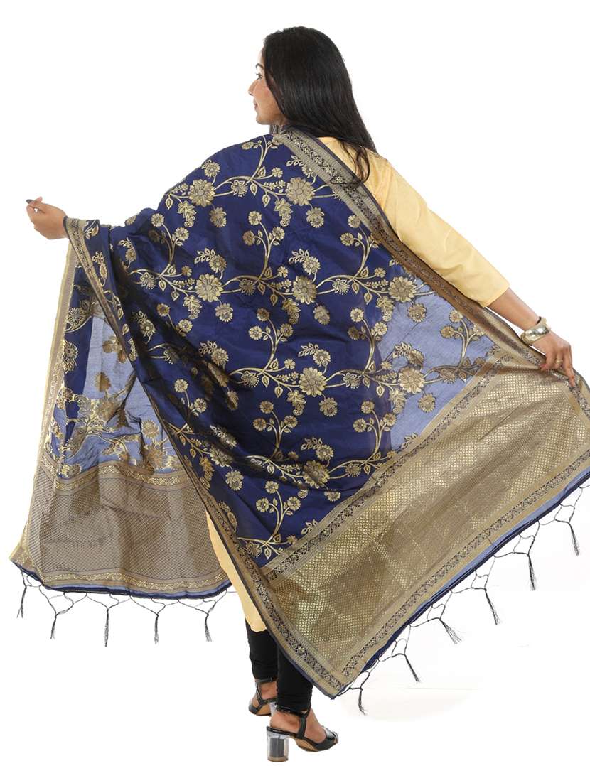 navy jaquard dupatta - 19749739 - Standard Image - 1