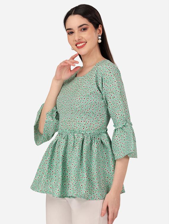 printed bell sleeves peplum top - 19750140 -  Standard Image - 1