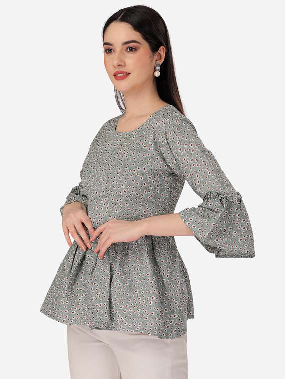 printed bell sleeves peplum top - 19750141 - Standard Image - 1