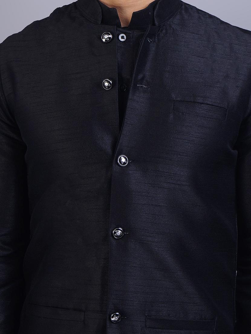 men mandarin collar solid kurta pyjama set with nehru jacket - 19750149 - Standard Image - 4