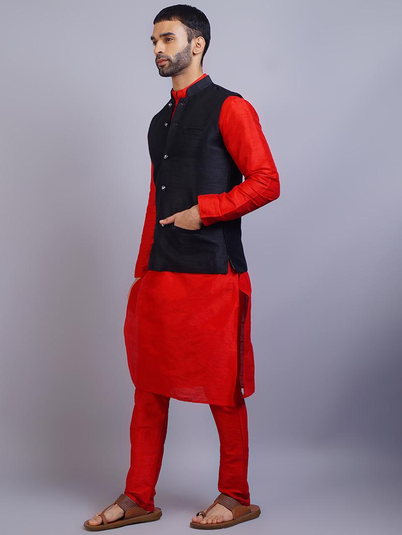 men mandarin collar solid kurta pyjama set with nehru jacket - 19750153 -  Standard Image - 1