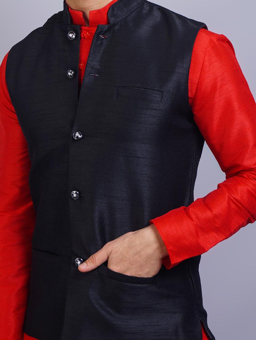 men mandarin collar solid kurta pyjama set with nehru jacket - 19750153 - Standard Image - 4