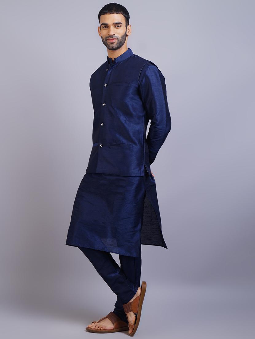 men mandarin collar solid kurta pyjama set with nehru jacket - 19750166 -  Standard Image - 1