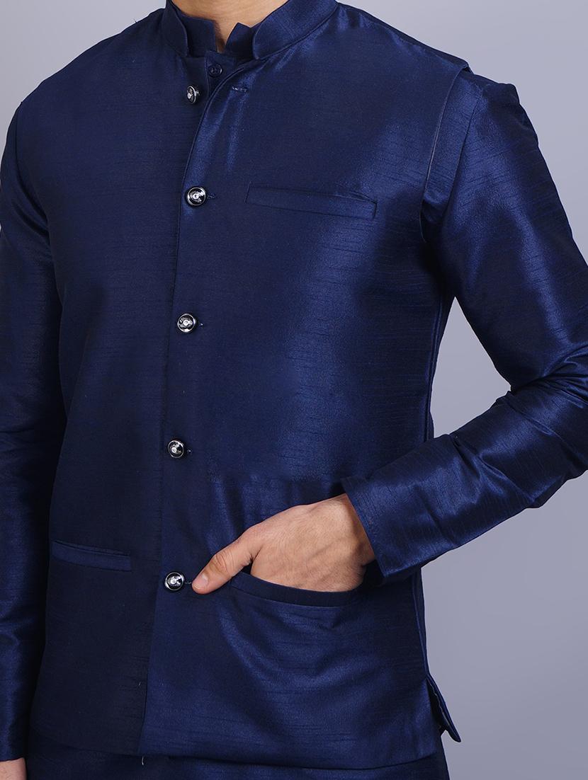 men mandarin collar solid kurta pyjama set with nehru jacket - 19750166 - Standard Image - 4