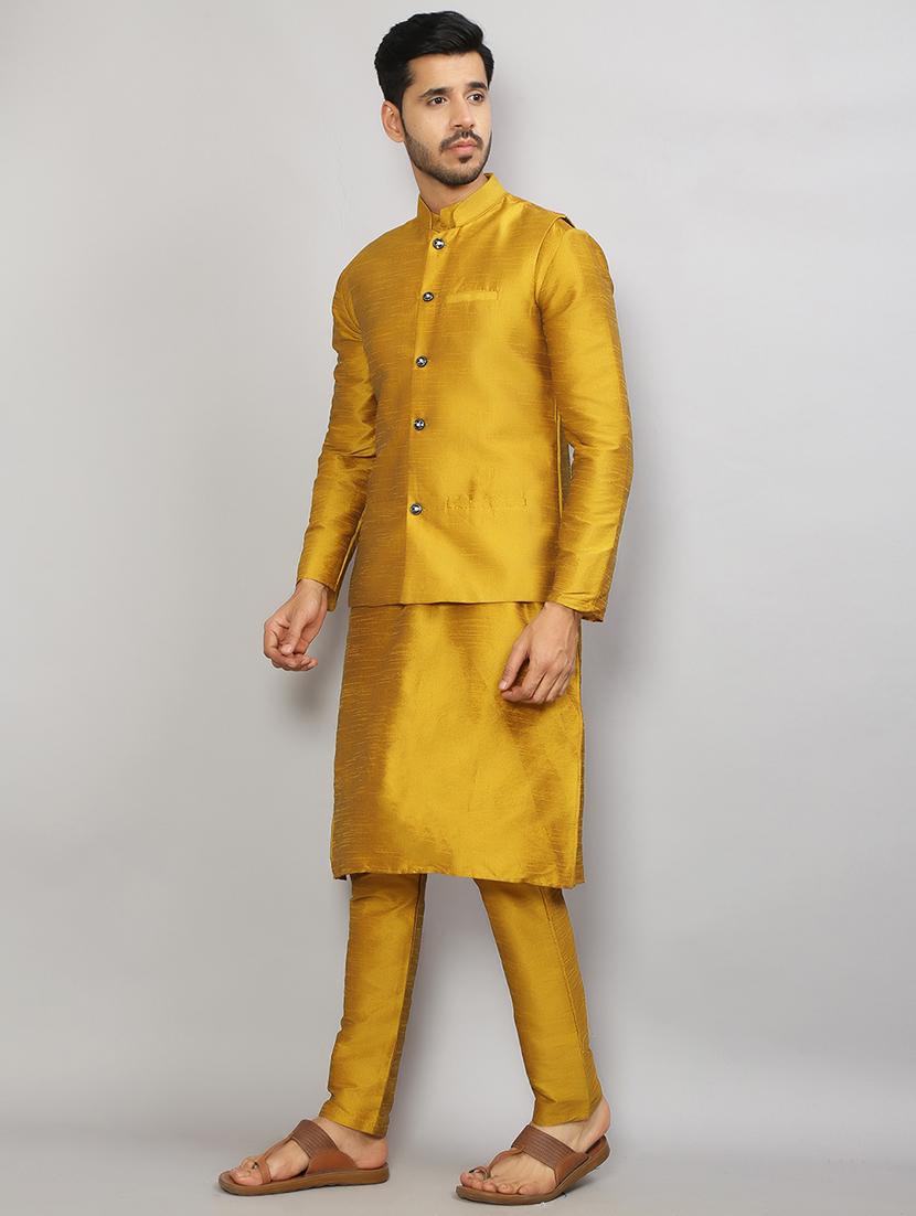 men mandarin collar solid kurta pyjama set with nehru jacket - 19750169 -  Standard Image - 1