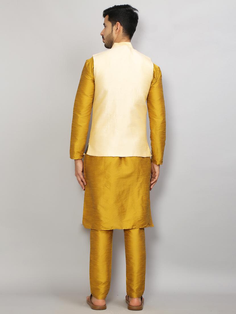 mandarin neck solid kurta pyjama with jacket - 19750181 - Standard Image - 4