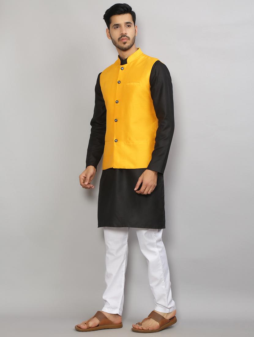mandarin neck solid kurta pyjama with jacket  - 19750182 -  Standard Image - 1