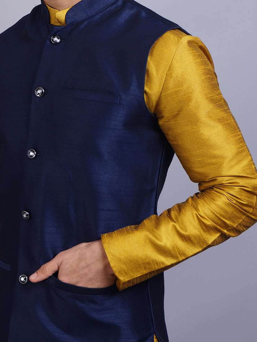 navy blue silk nehru jacket - 19750260 - Standard Image - 4