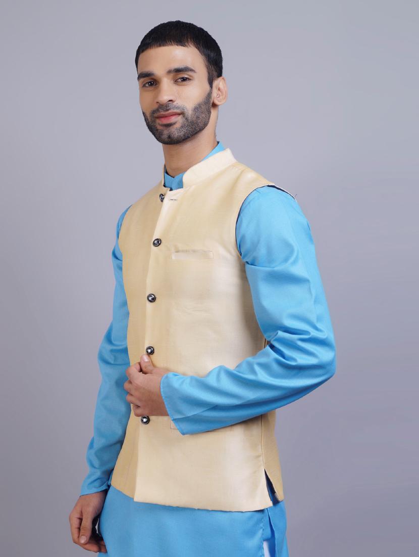 mandarin collar solid nehru jacket - 19750262 - Standard Image - 1