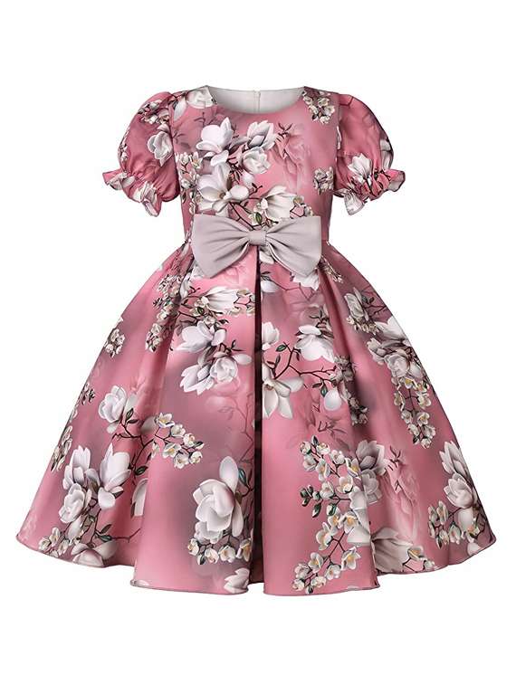 girls round neck puff sleeve frock