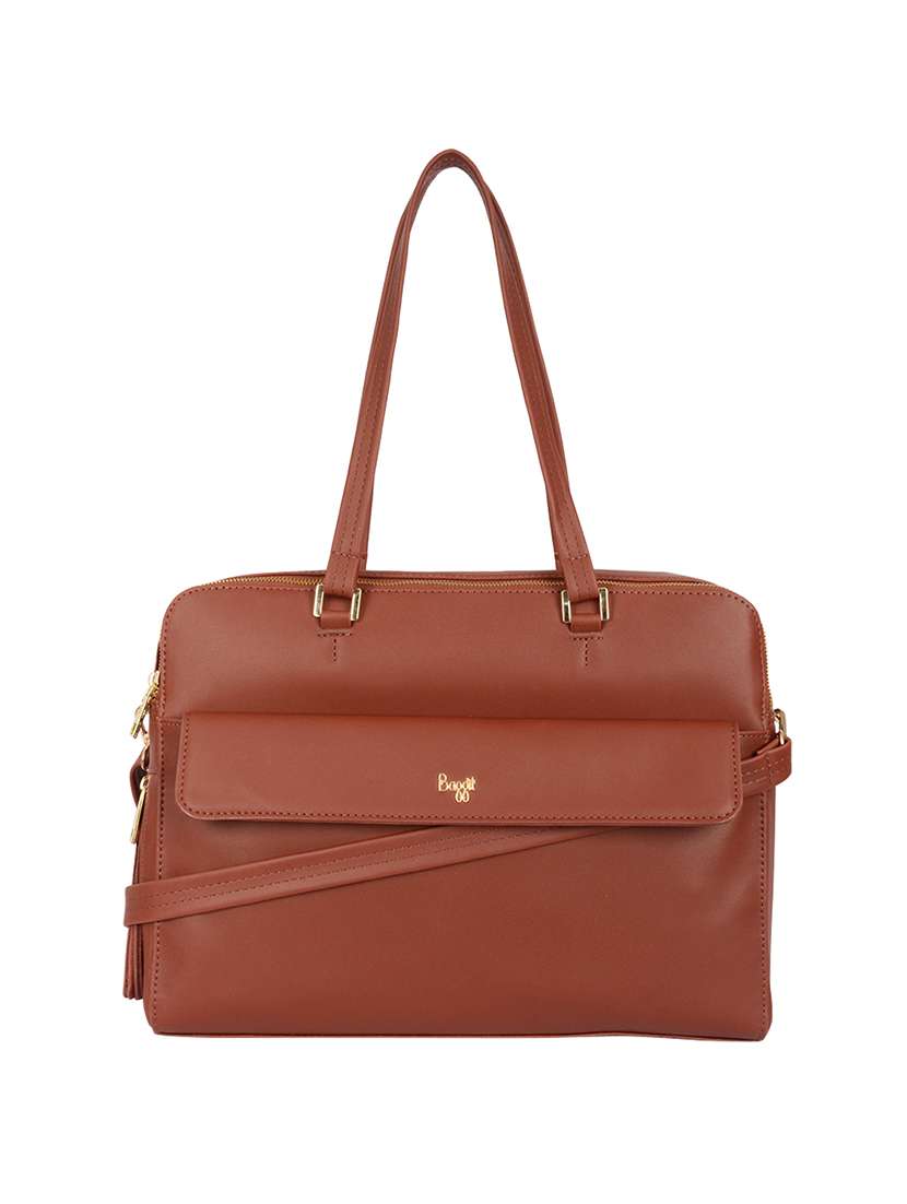 tan cotton polyester blend fashion laptop bag