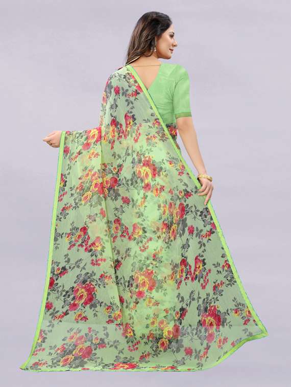 florals print plain saree  with blouse - 19752202 -  Standard Image - 1