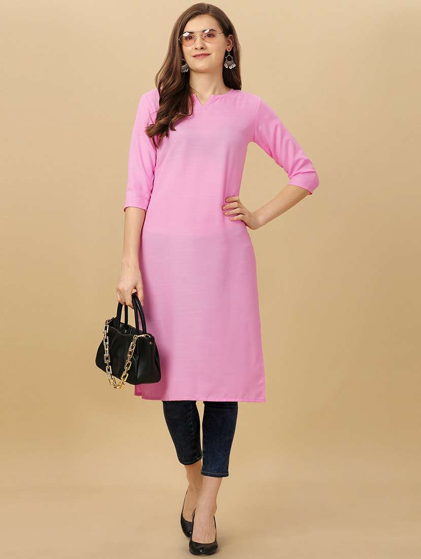 pink cotton blend straight kurta - 19752709 - Standard Image - 1