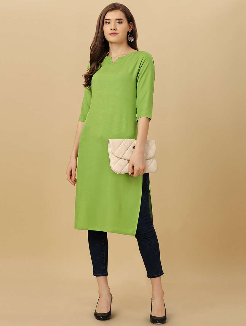 green cotton blend straight kurta - 19752711 - Standard Image - 1
